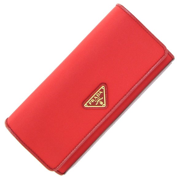 Prada Bi-fold Long Wallet 1MH132 Red Nylon Leather Triangle Card Women's PRADA - Picture 1 of 9
